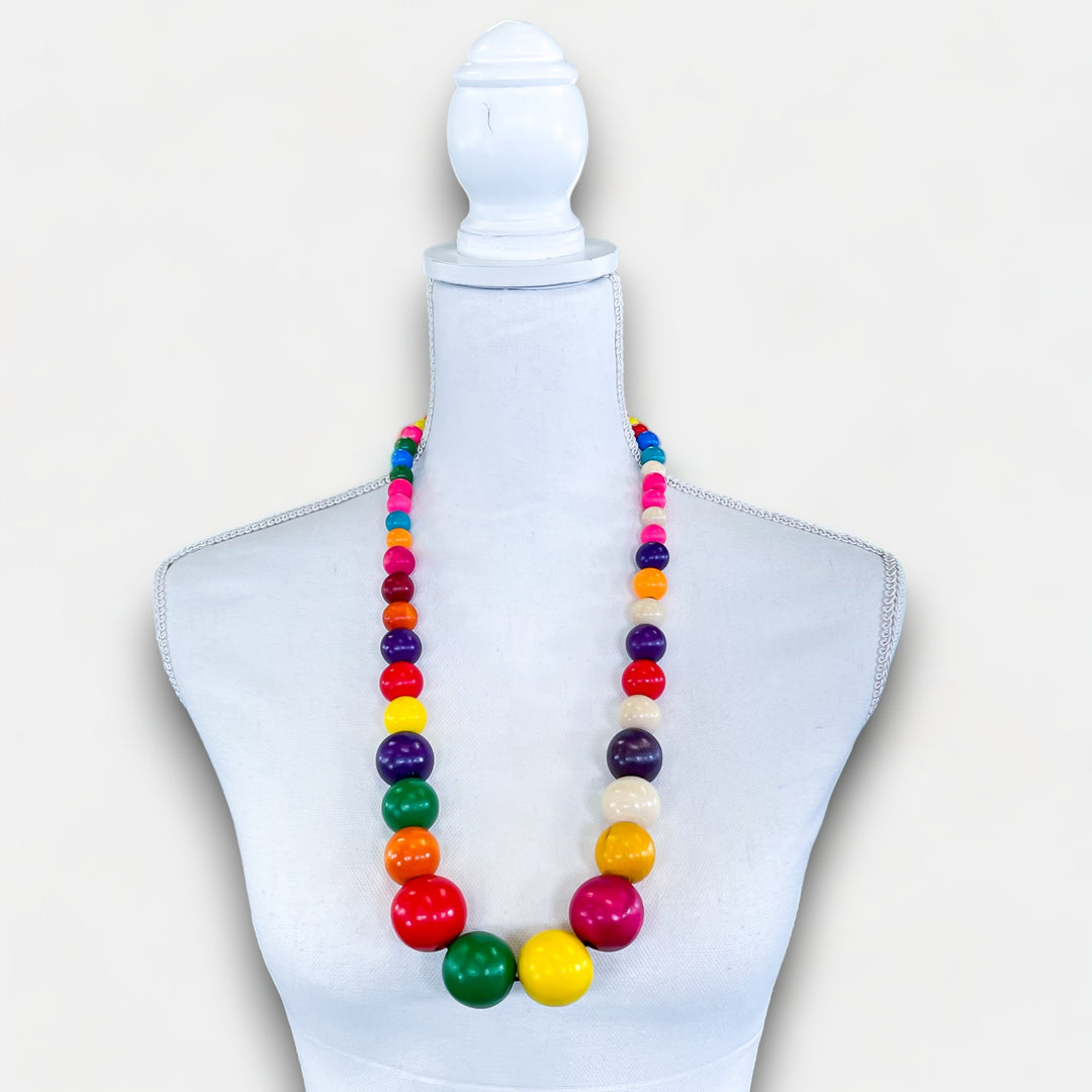 Multi Wooded Beads Long Necklace