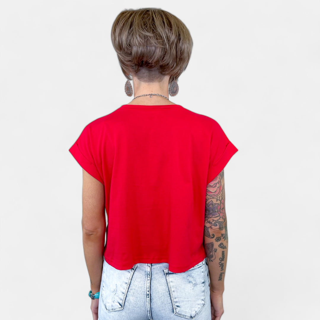 Red Short Sleeve Crop Top