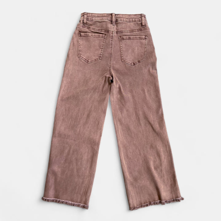 Brown Acid Wash Frayed Jeans