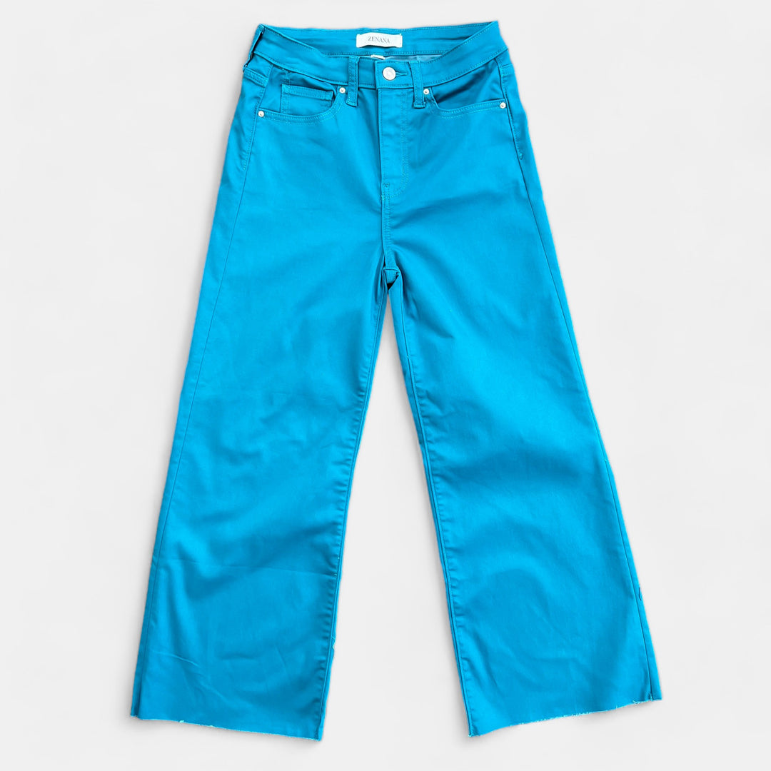 Dusty Teal Flare Cropped Denim Pants