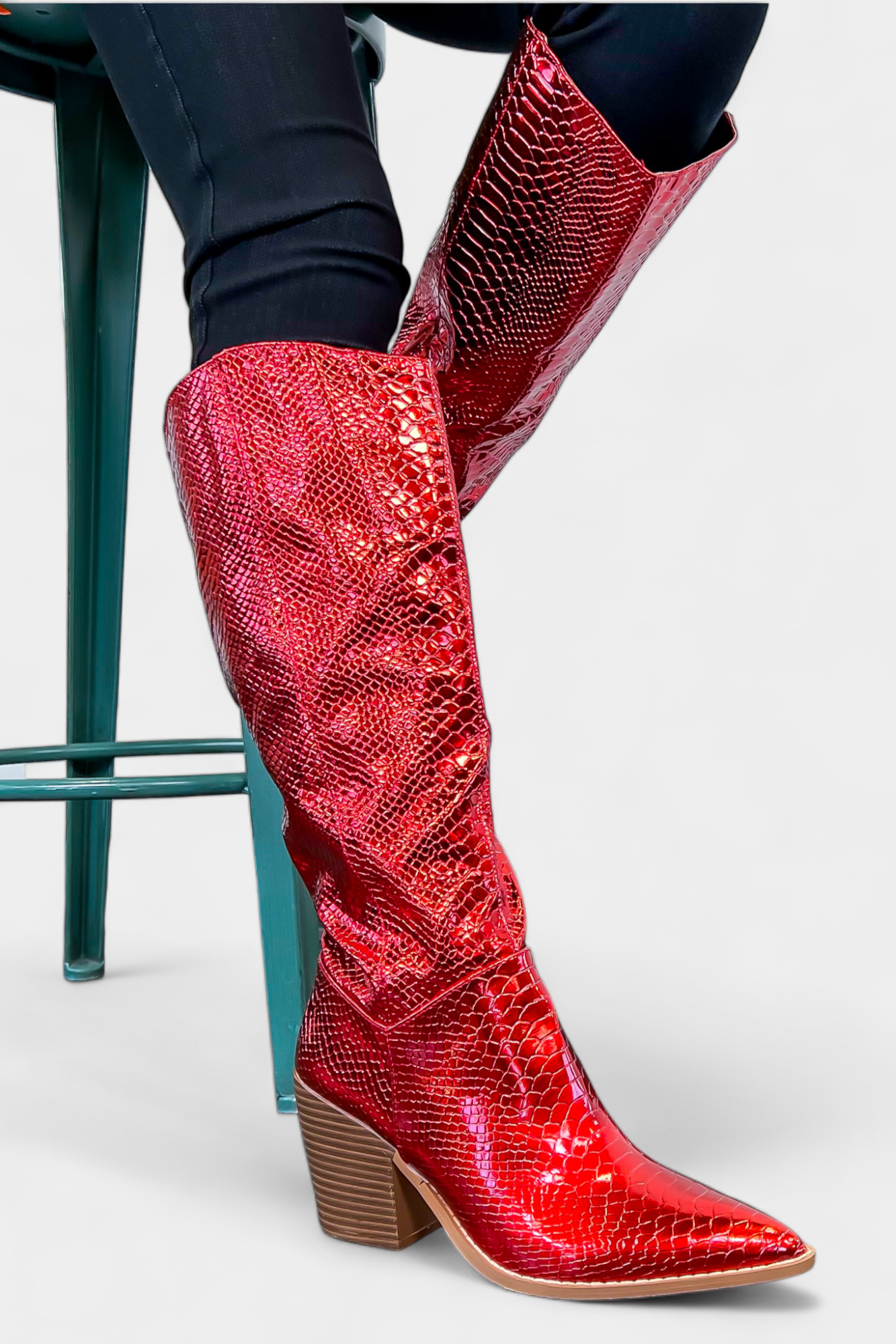 Metallic Red Snake Skin Boots