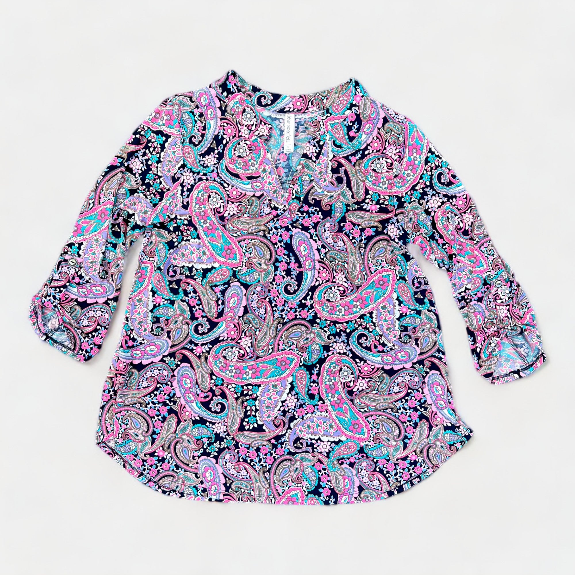Navy Pink Paisley Lizzy Top