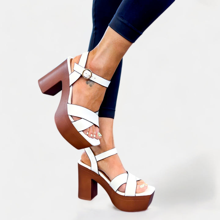White Chunky Heel Platform Sandals