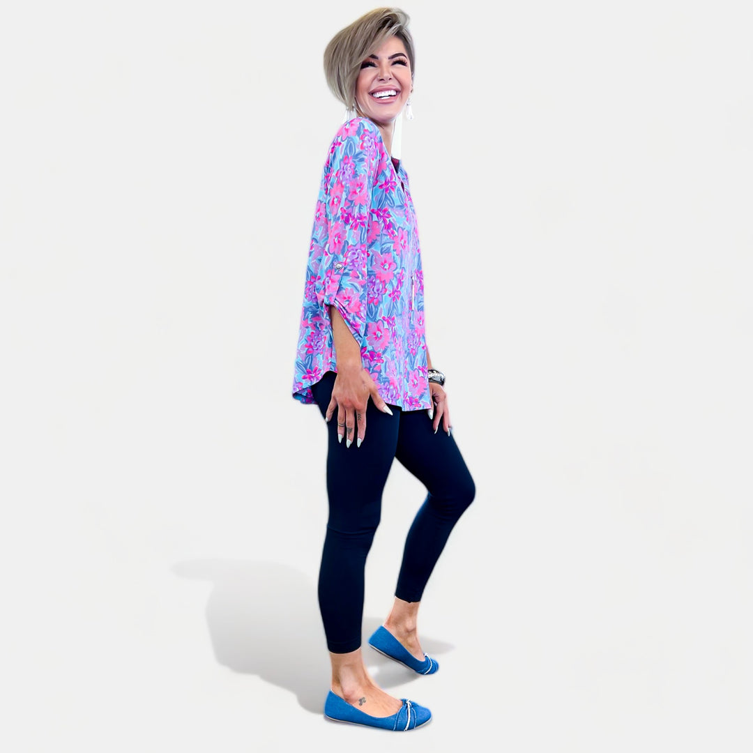 Blue Pink Floral Lizzy Top