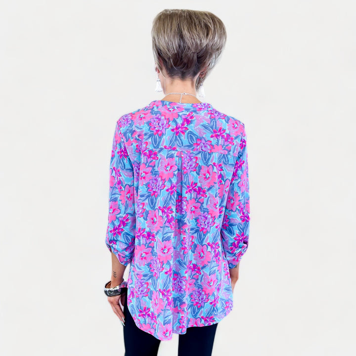 Blue Pink Floral Lizzy Top