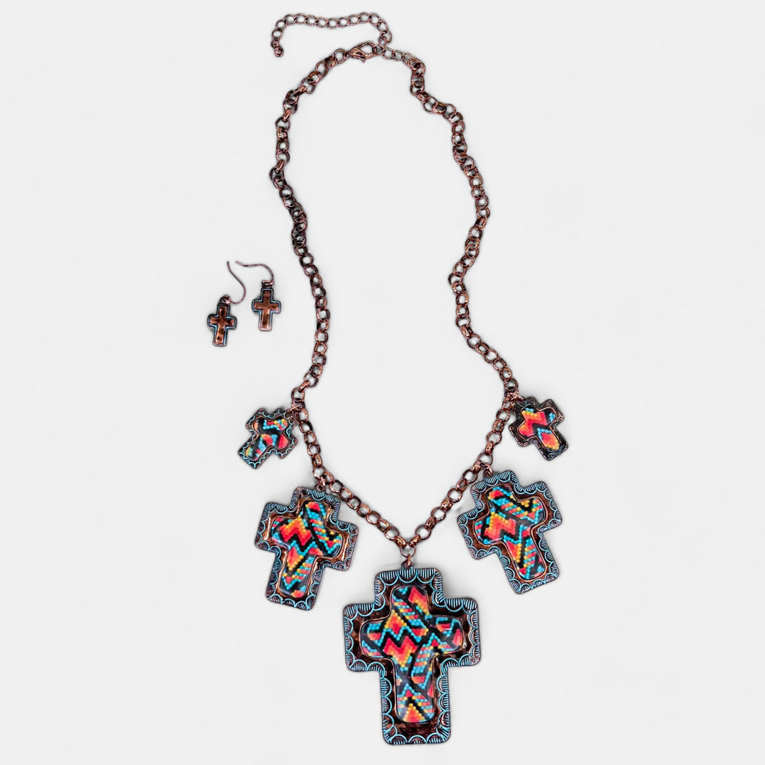 Aztec Western Cross Necklace Set