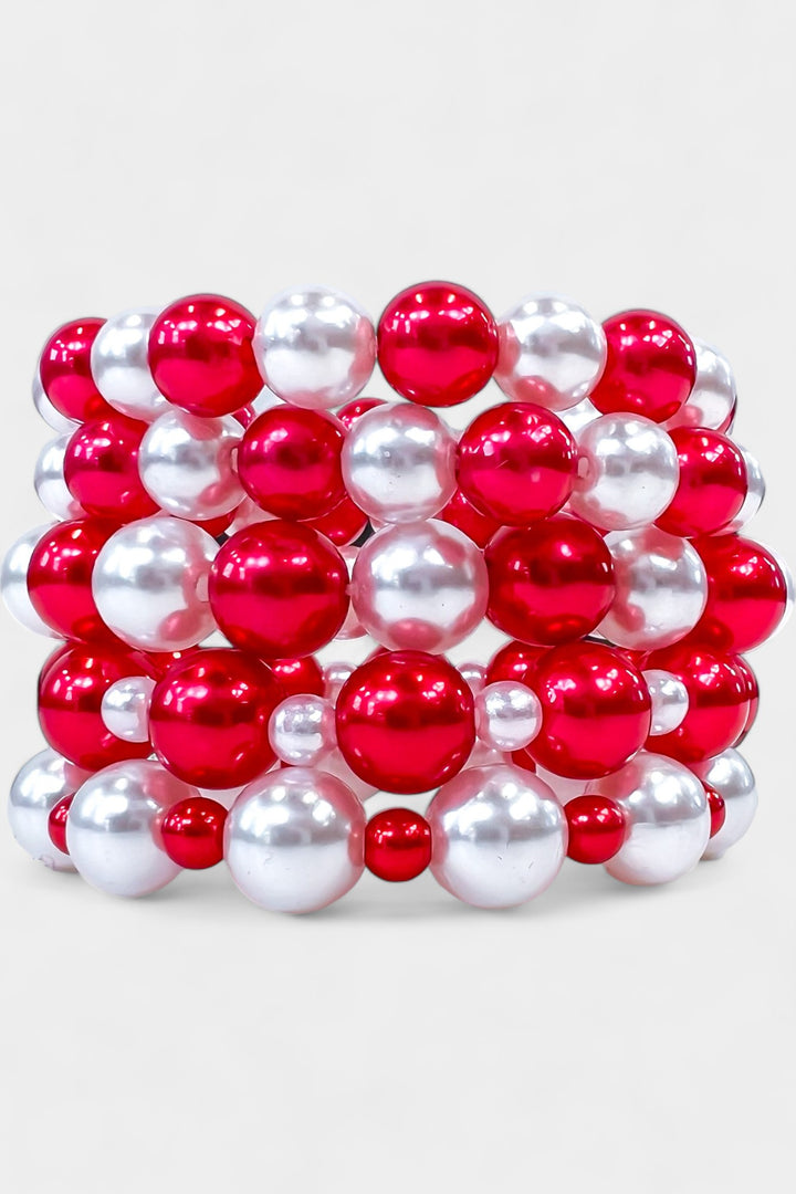 Red & White Pearl Stretch Bracelets