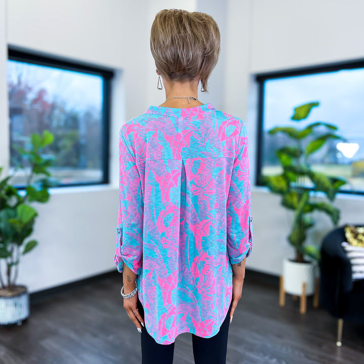 Turquoise & Pink Botanical Lizzy Top