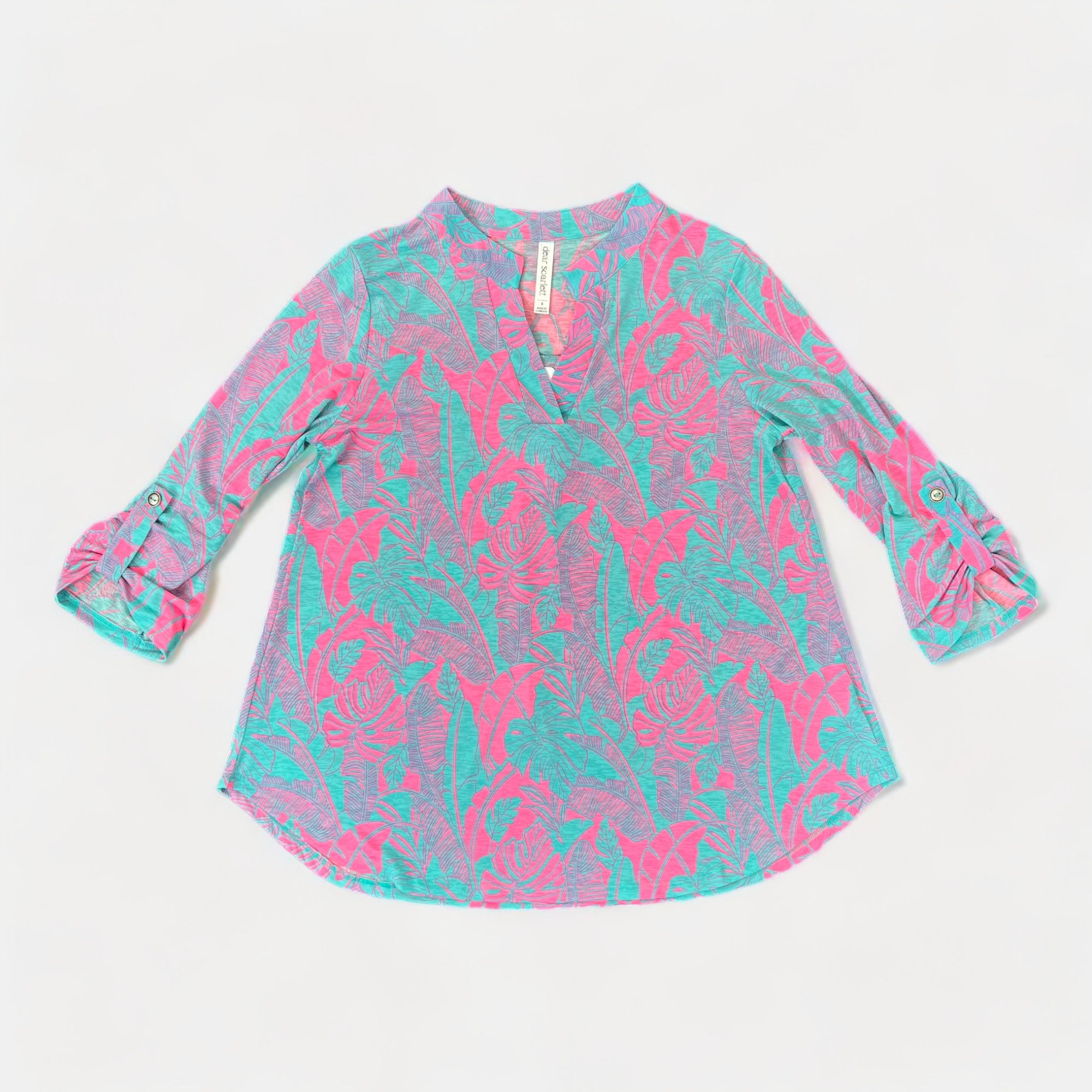 Turquoise & Pink Botanical Lizzy Top