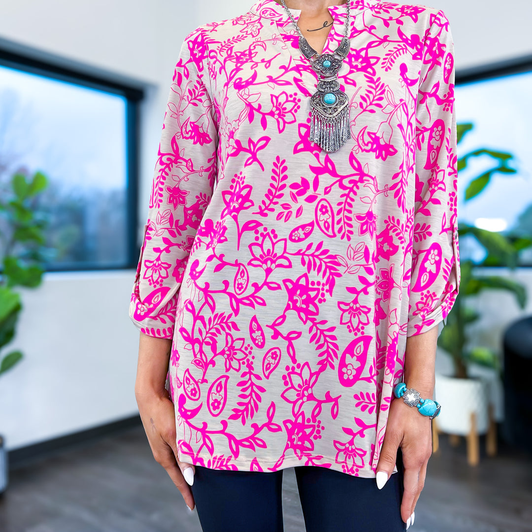 Taupe & Pink Floral Lizzy Top