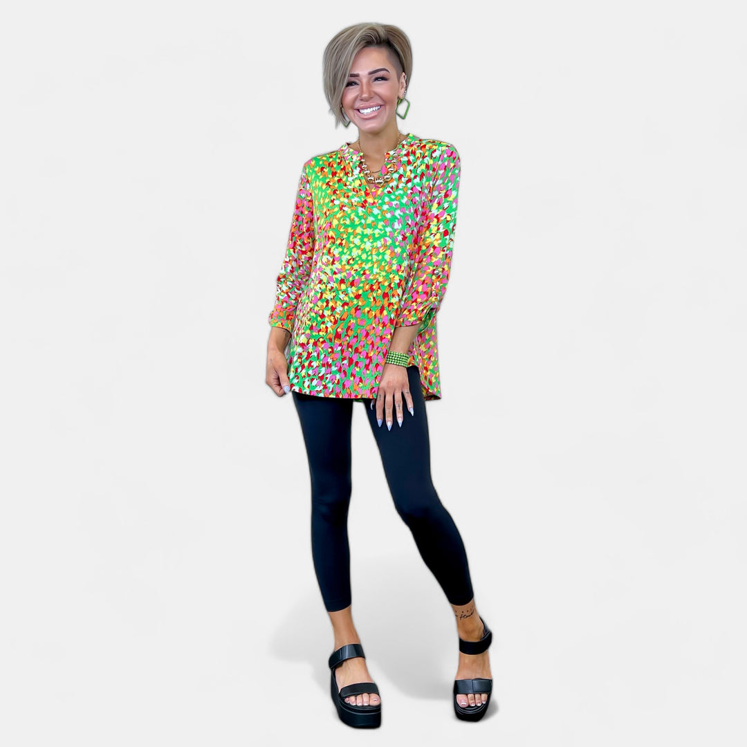Green Multi Abstract Lizzy Top