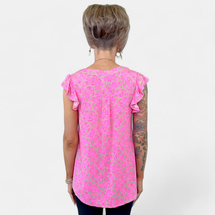 Oyster Pink Paisley Lizzy Flutter Sleeve Top