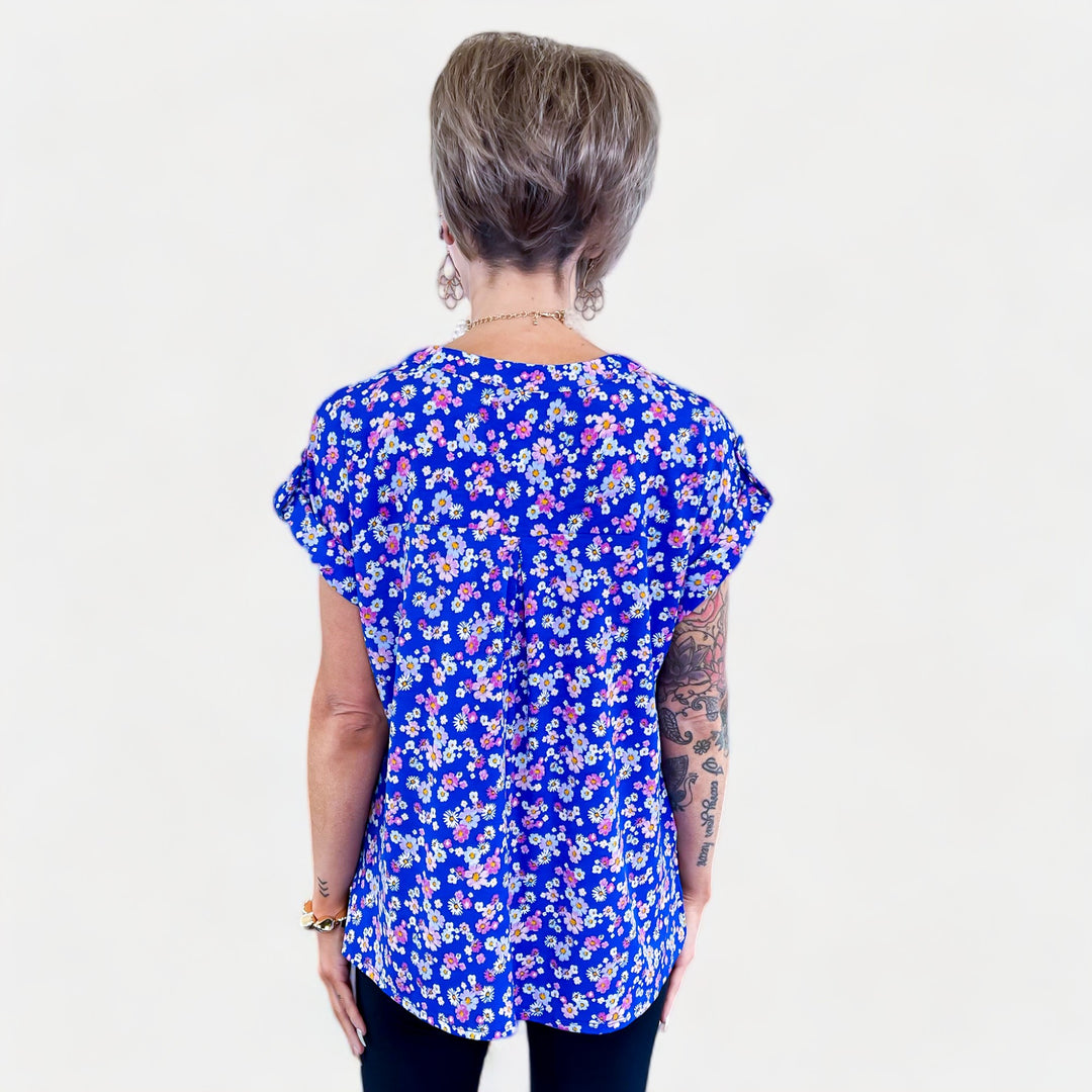 Royal Floral Lizzy Short Sleeve Top
