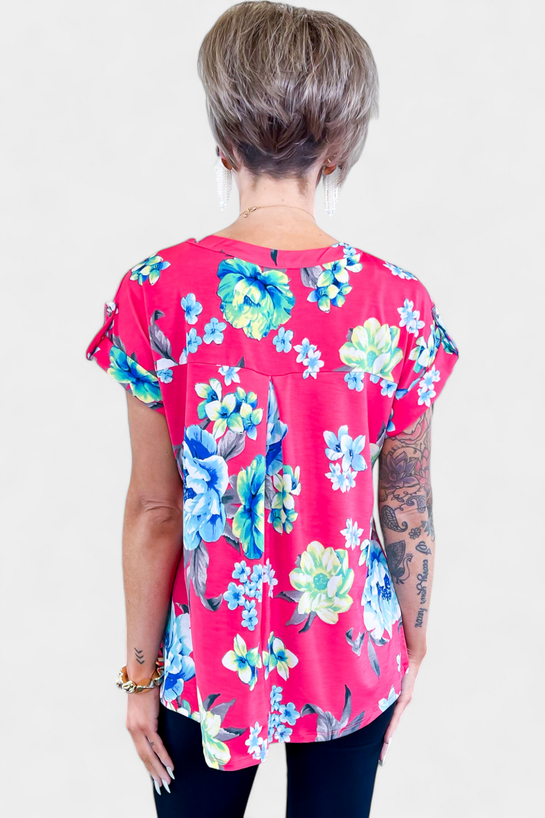 Hot Pink Multi Floral Lizzy Short Sleeve Top