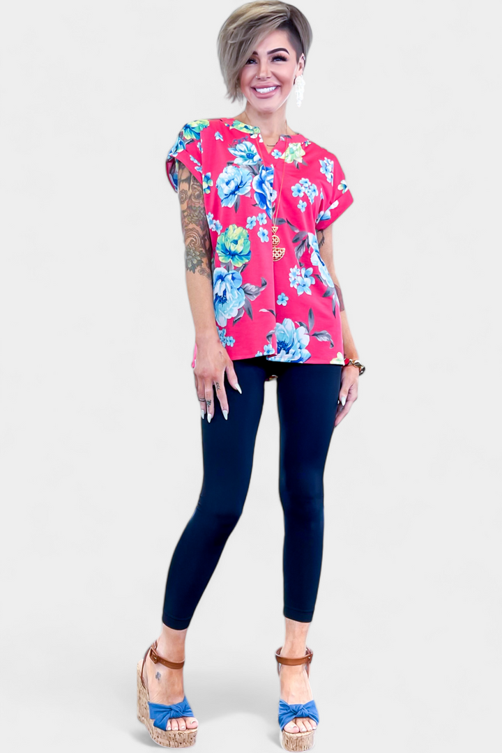 Hot Pink Multi Floral Lizzy Short Sleeve Top