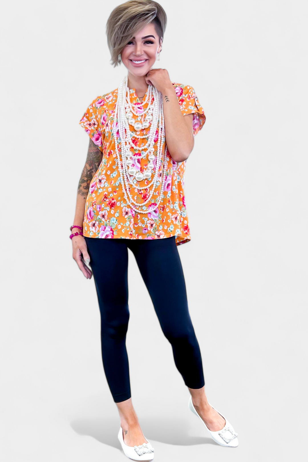 Apricot Floral Lizzy Short Sleeve Top