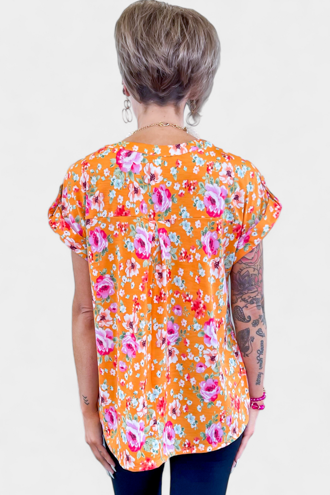 Apricot Floral Lizzy Short Sleeve Top