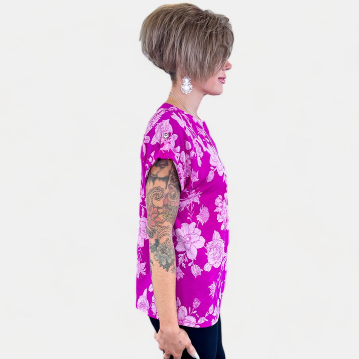 Magenta Floral Lizzy Short Sleeve Top