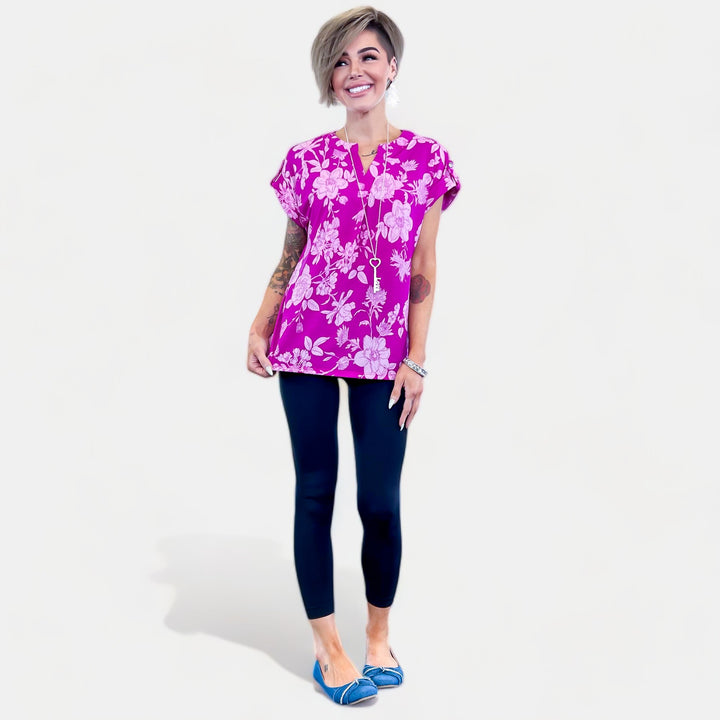 Magenta Floral Lizzy Short Sleeve Top