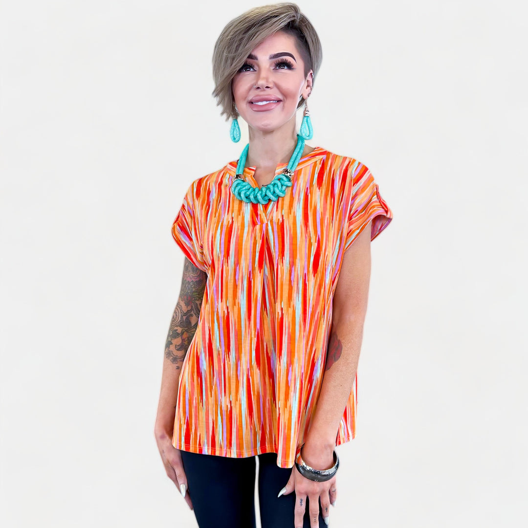 Apricot Multi Lizzy Short Sleeve Top