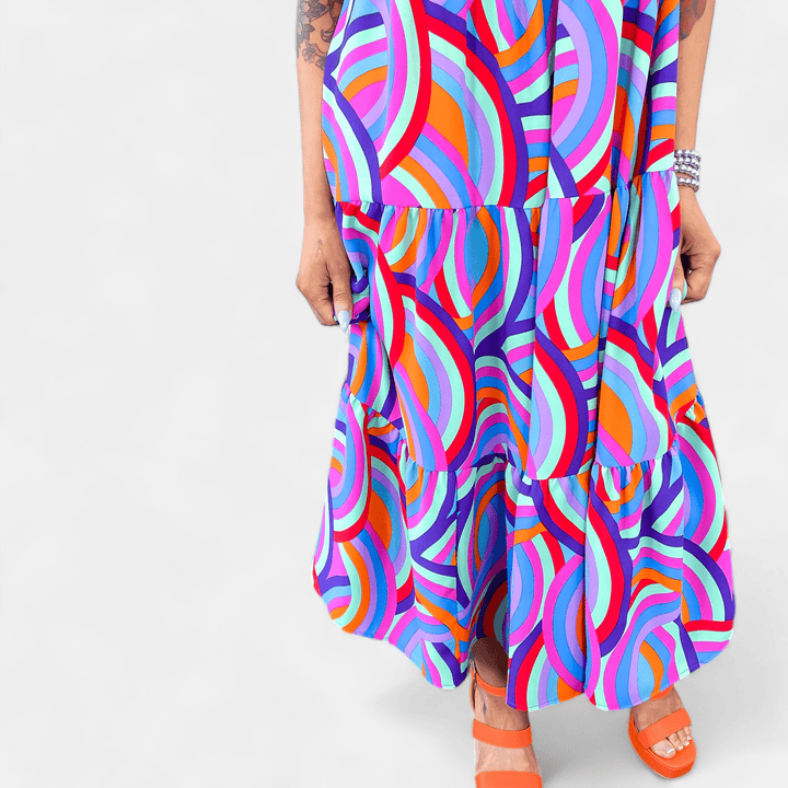 Geometric Woven Tiered Maxi Dress