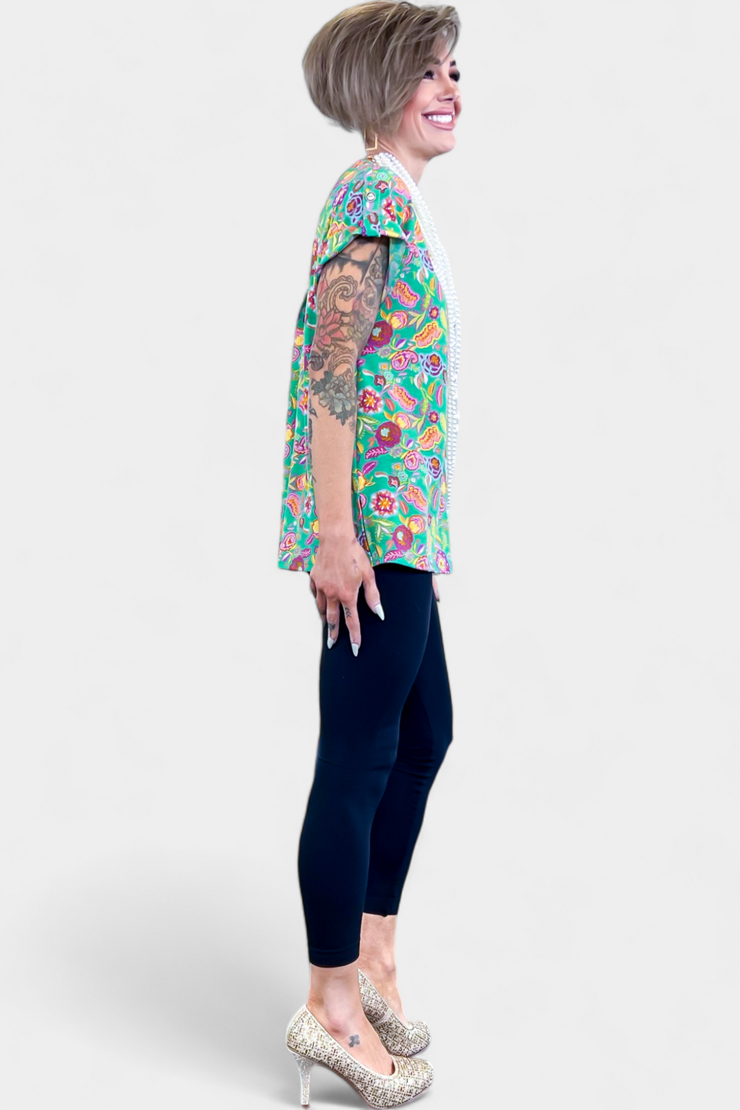 Emerald Floral Lizzy Short Sleeve Top