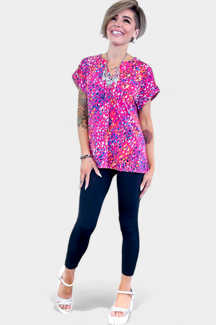 Coral Multi Lizzy Short Sleeve Top