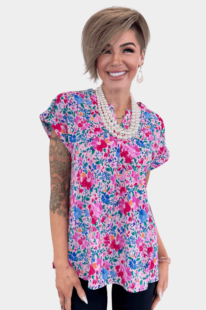 Magenta Multi Floral Lizzy Short Sleeve Top