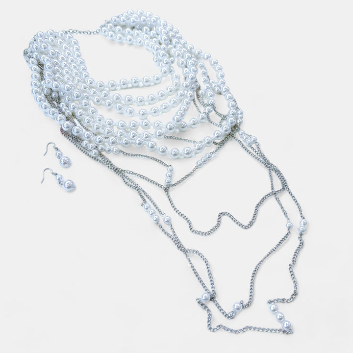 Silver Pearl Bib Necklace