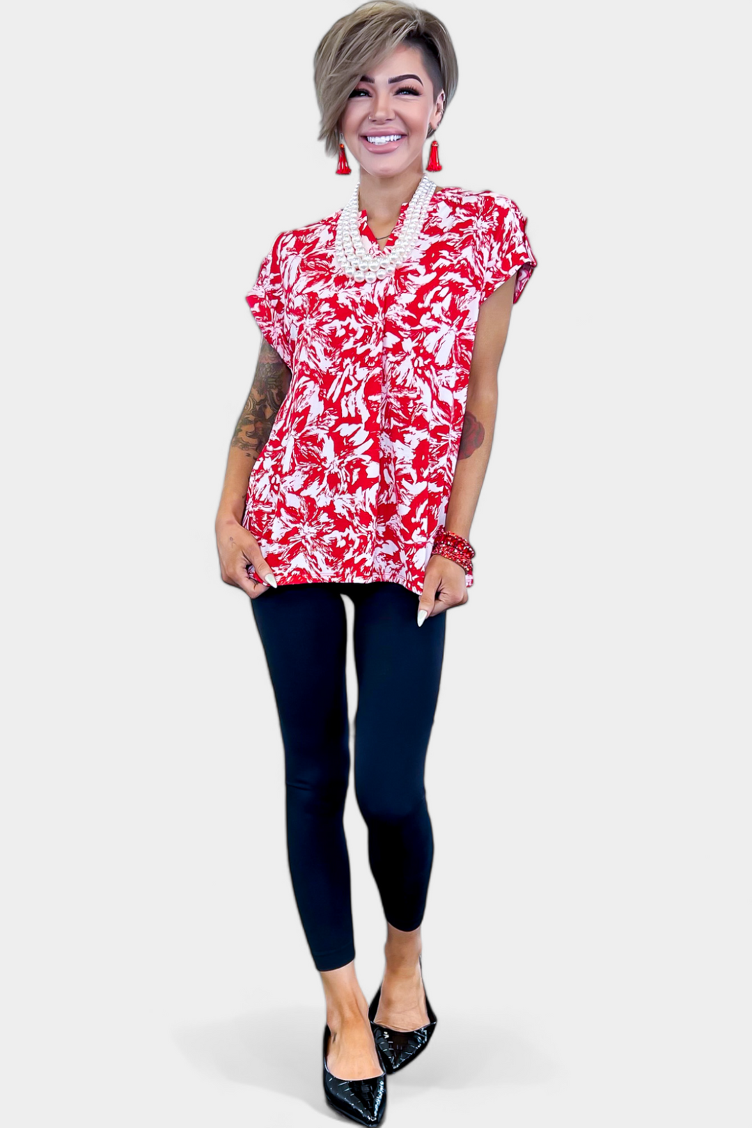 Red Abstract Lizzy Short Sleeve Top