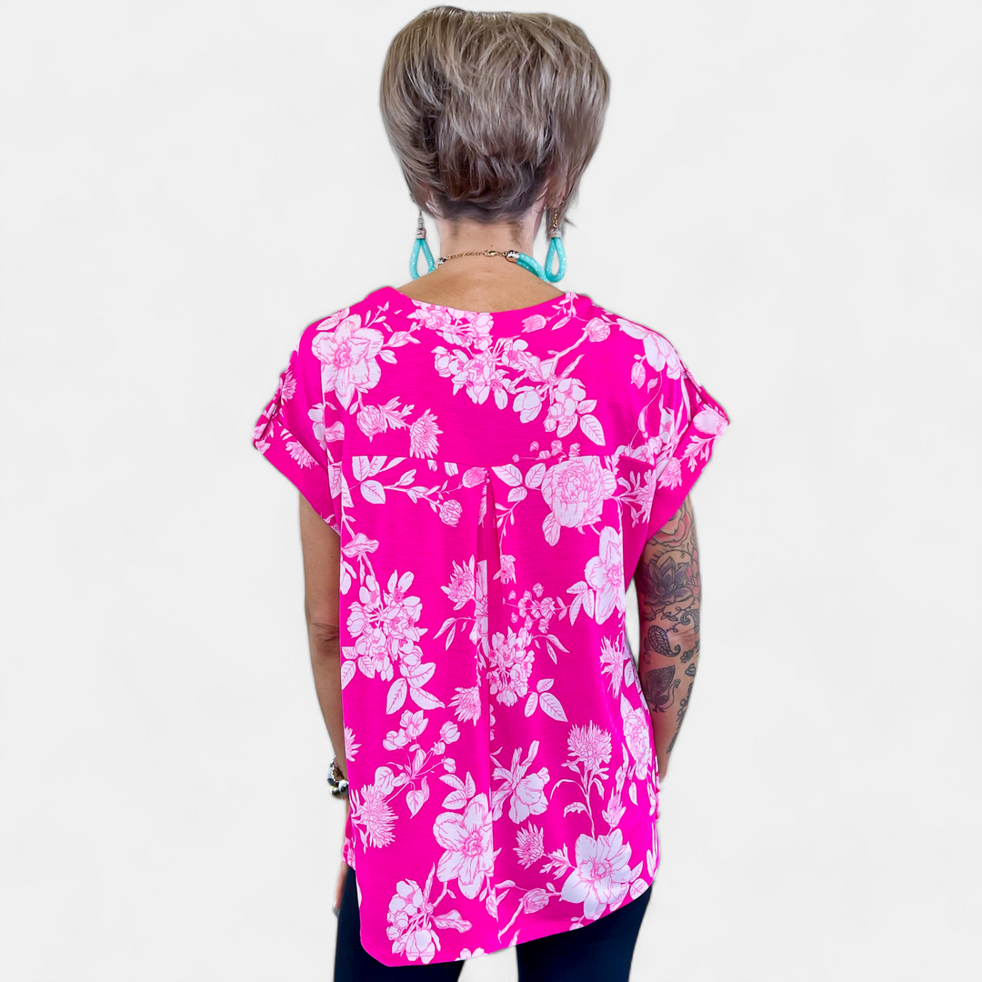 Hot Pink Floral Lizzy Short Sleeve Top