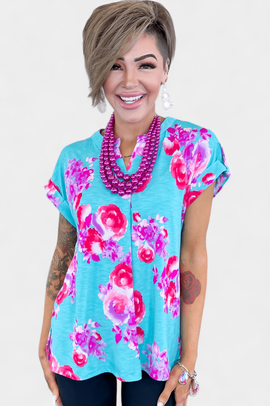 Mint Floral Lizzy Short Sleeve Top