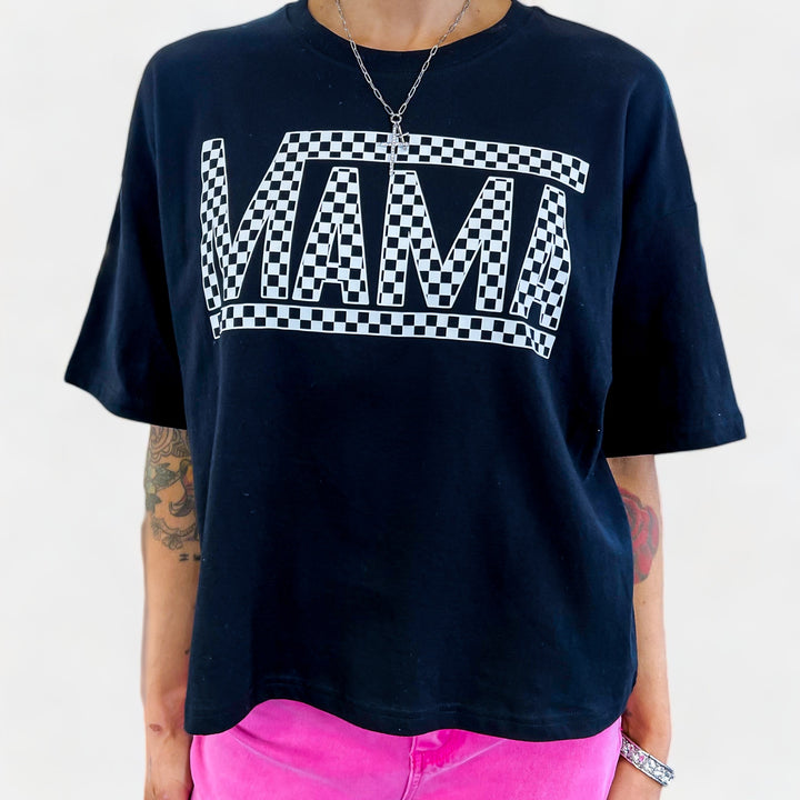 Black Checkered Mama Graphic T-Shirt