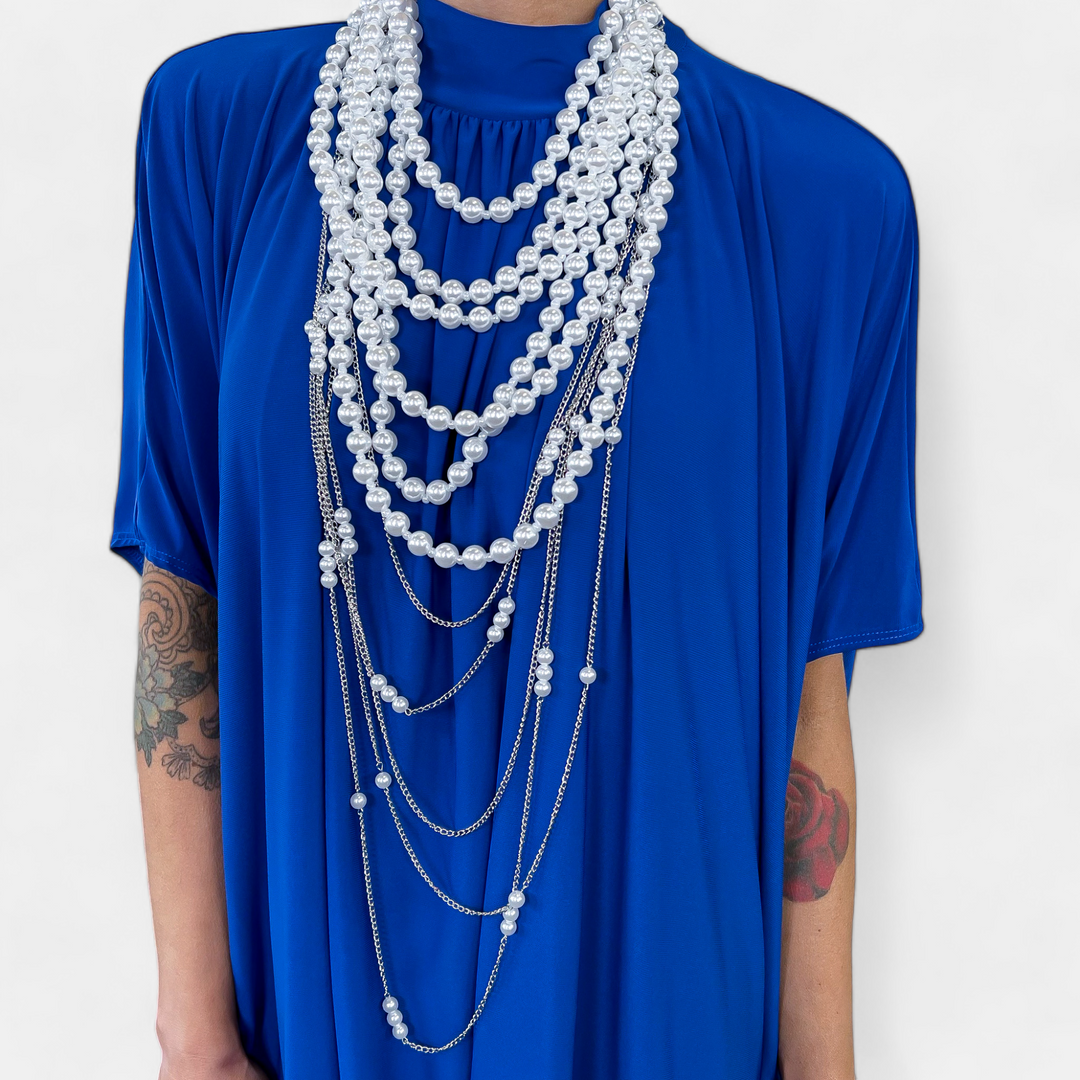 Silver Pearl Bib Necklace