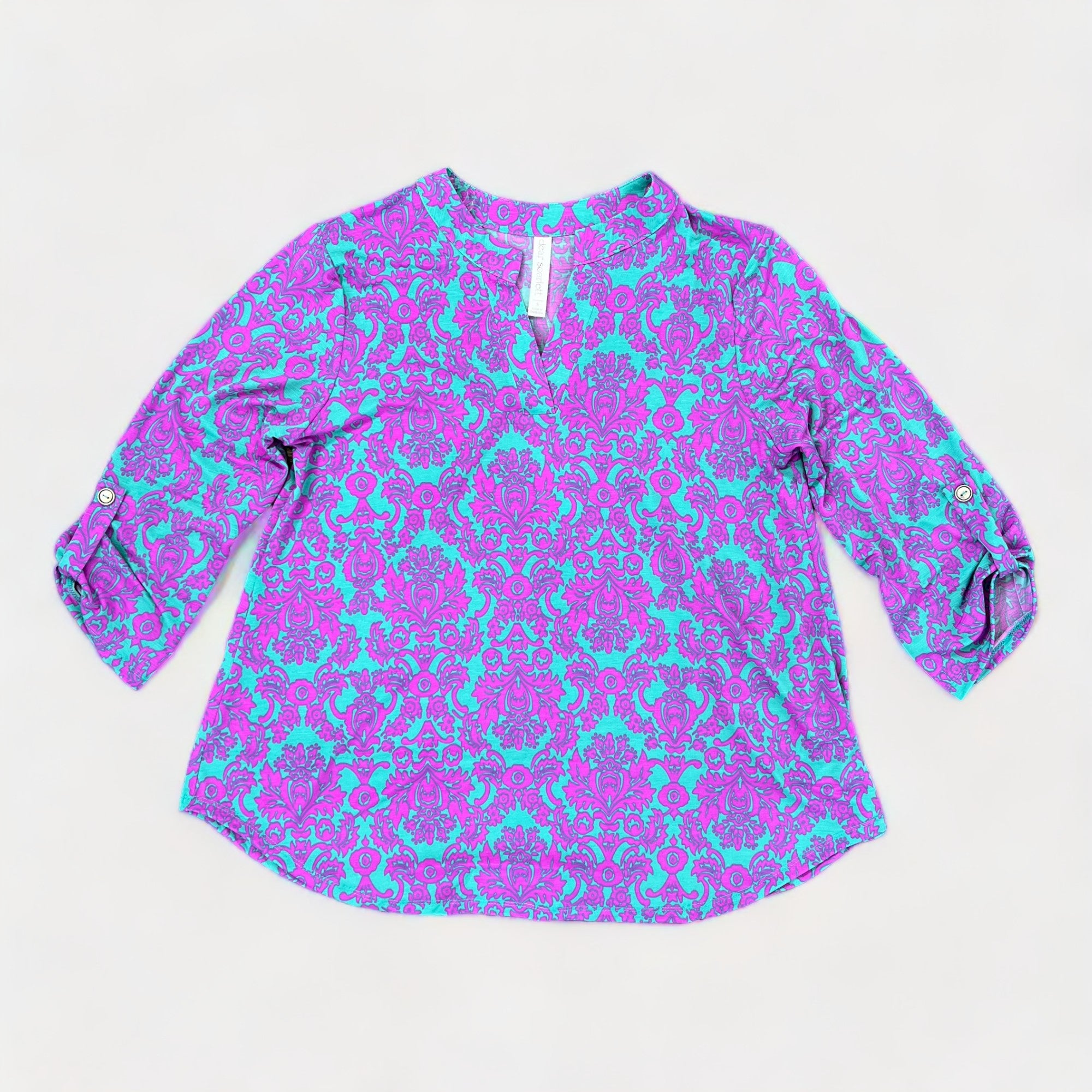 Teal Damask Lizzy Top