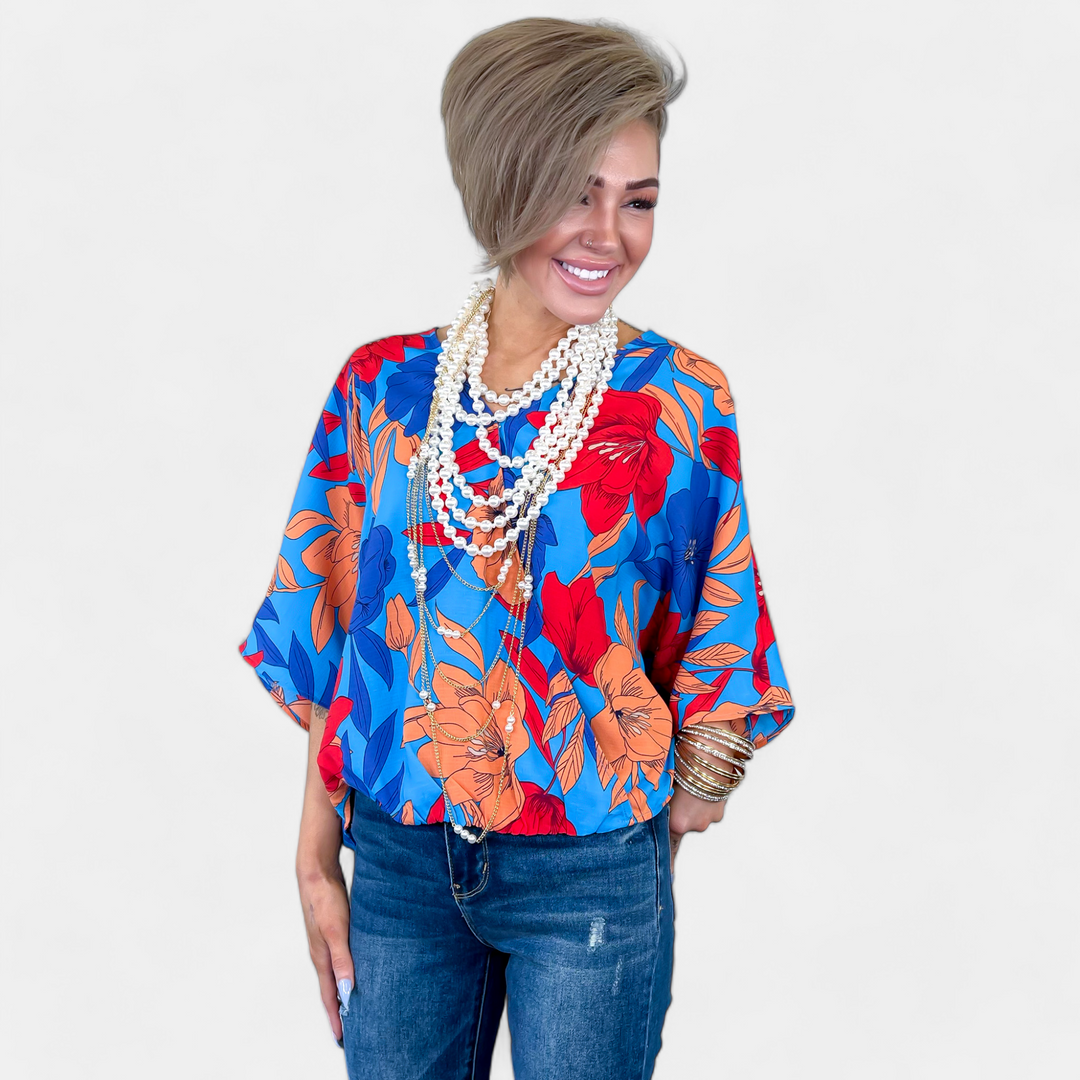 Blue Floral Woven Top