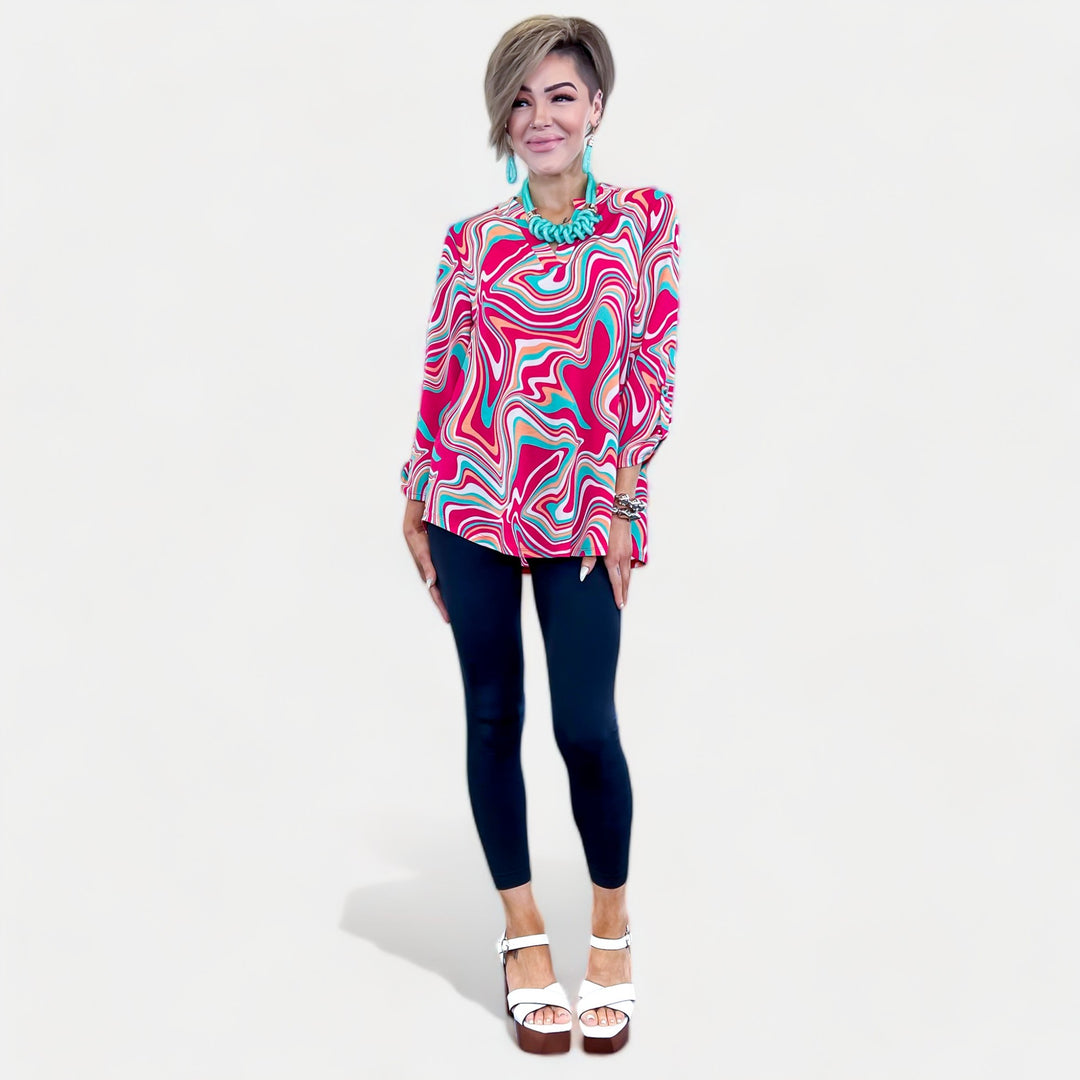 Pink & Teal Abstract Lizzy Top