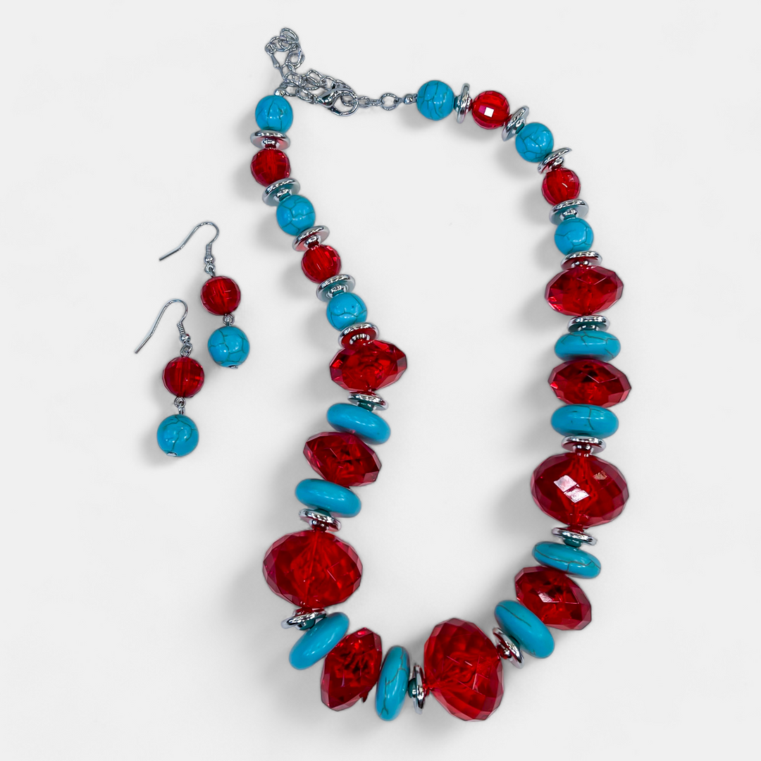 Red Mix Beads Necklace Set