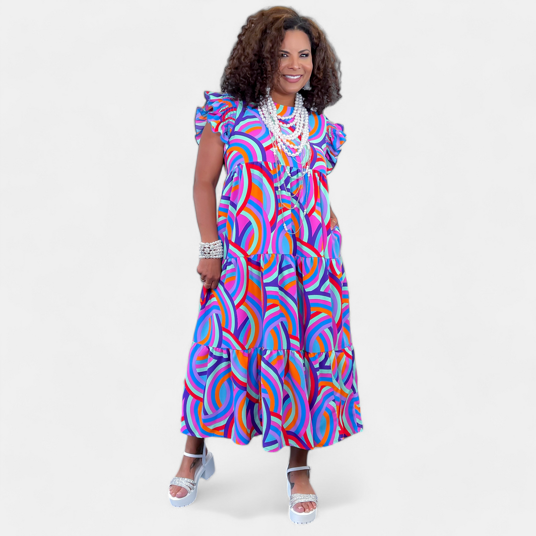 Geometric Woven Tiered Maxi Dress