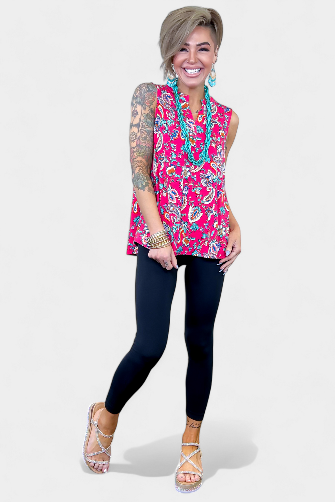 Coral Multi Paisley Lizzy Tank Top