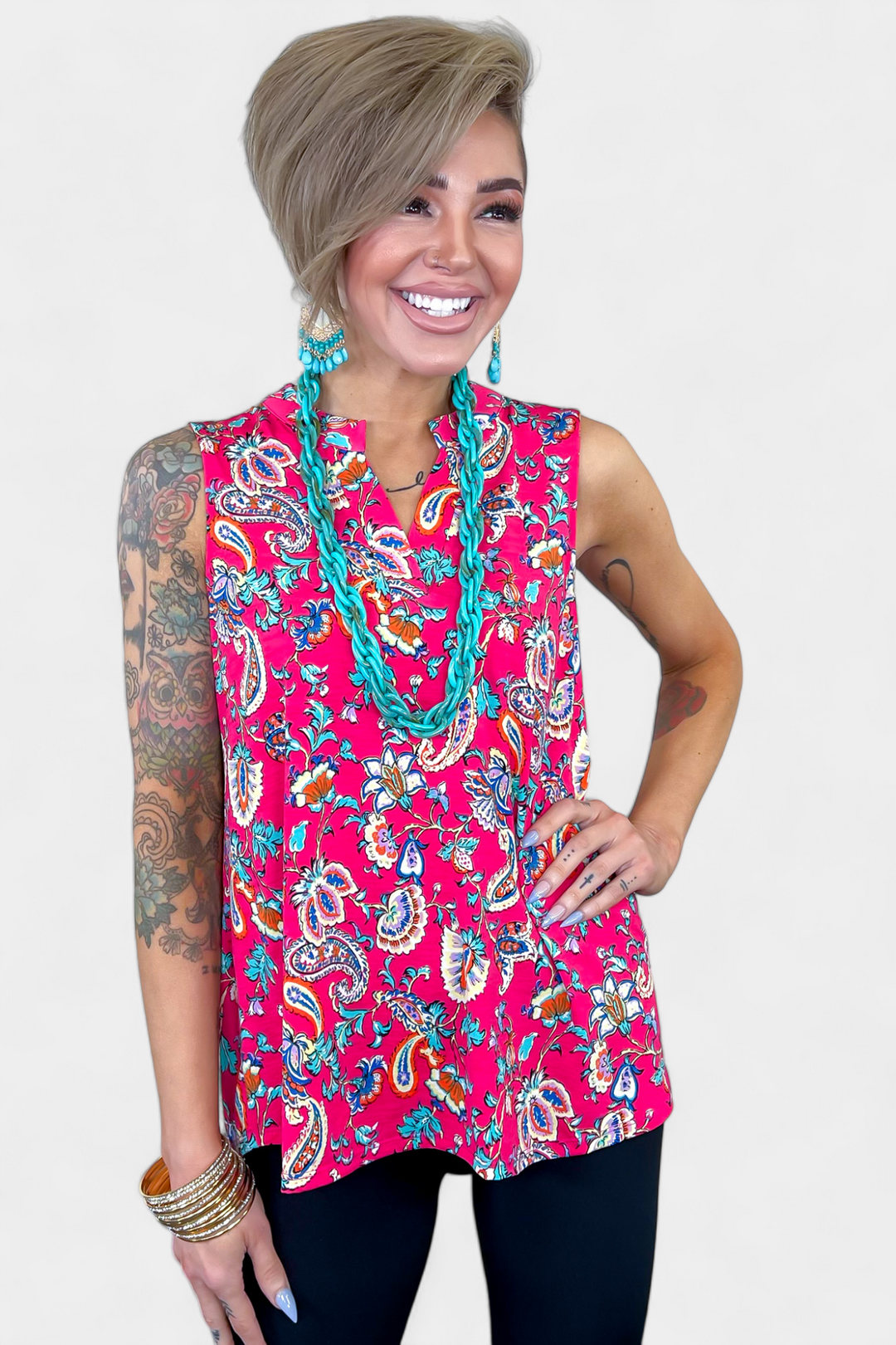 Coral Multi Paisley Lizzy Tank Top