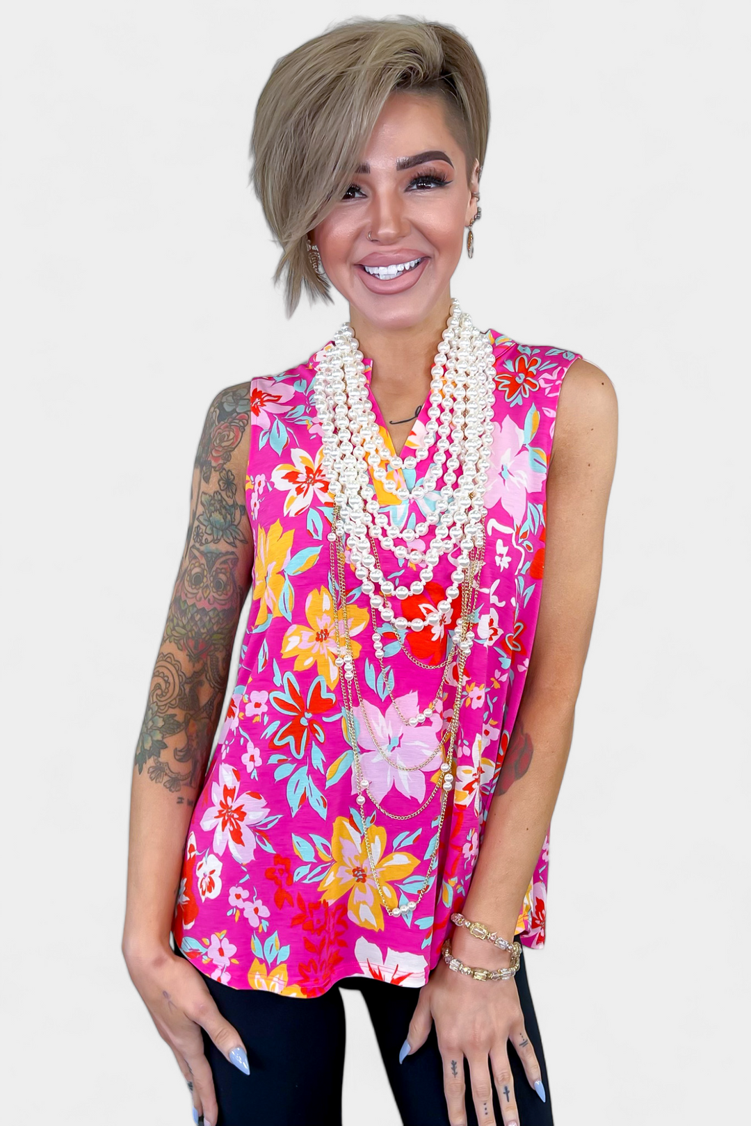 Pink Floral Lizzy Tank Top