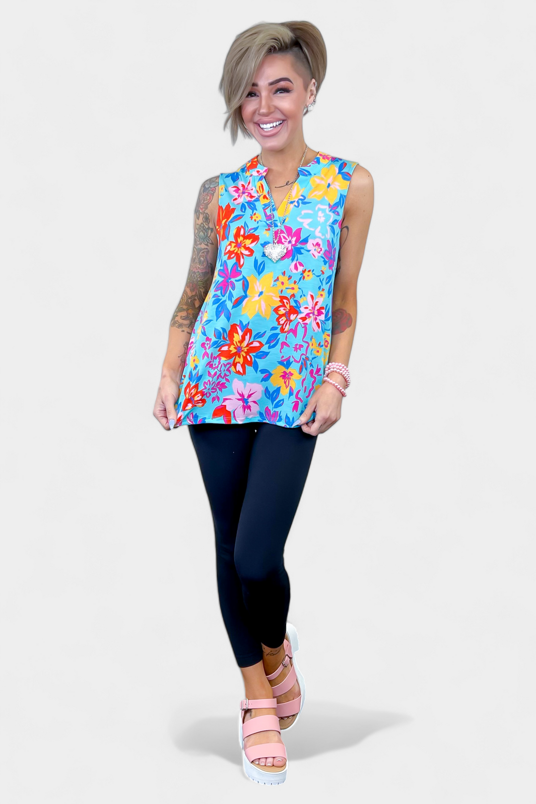 Blue Floral Lizzy Tank Top