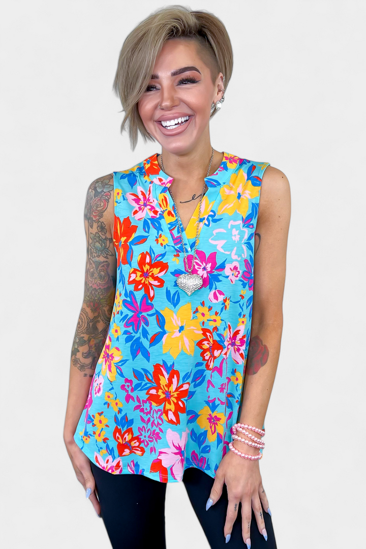 Blue Floral Lizzy Tank Top