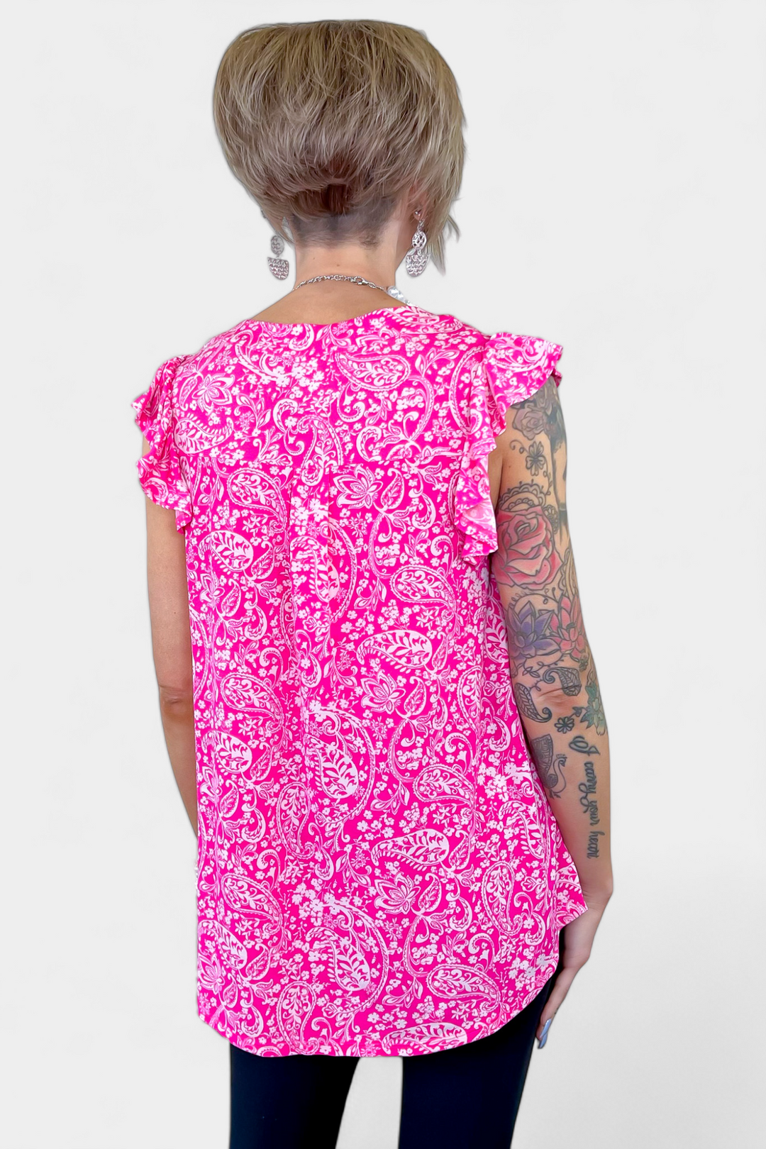 Hot Pink Paisley Lizzy Flutter Sleeve Top