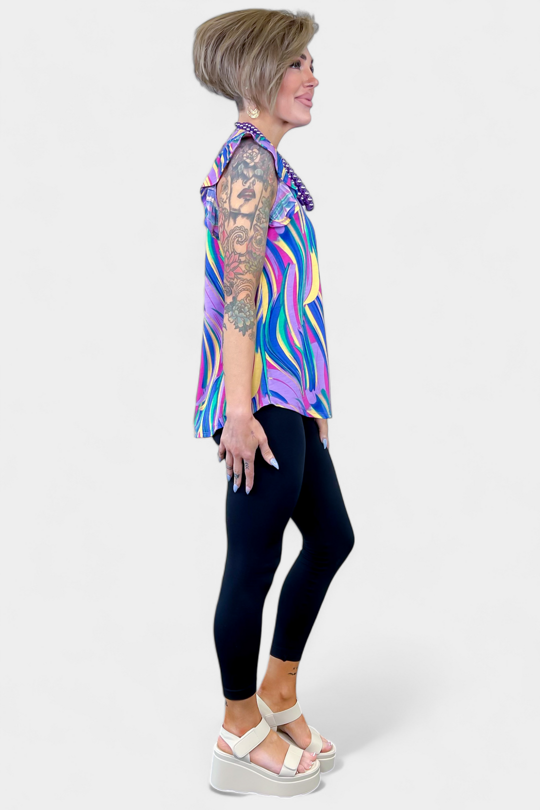 Lavender Multi Abstract Lizzy Flutter Sleeve Top