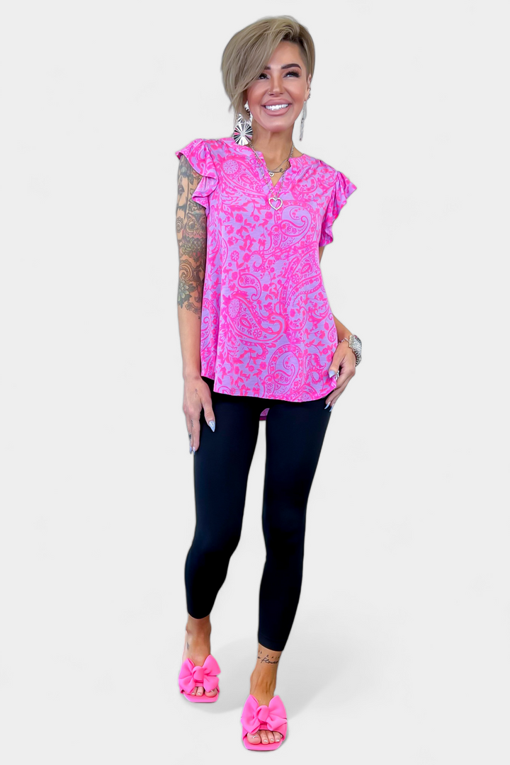 Lavender Paisley Lizzy Flutter Sleeve Top