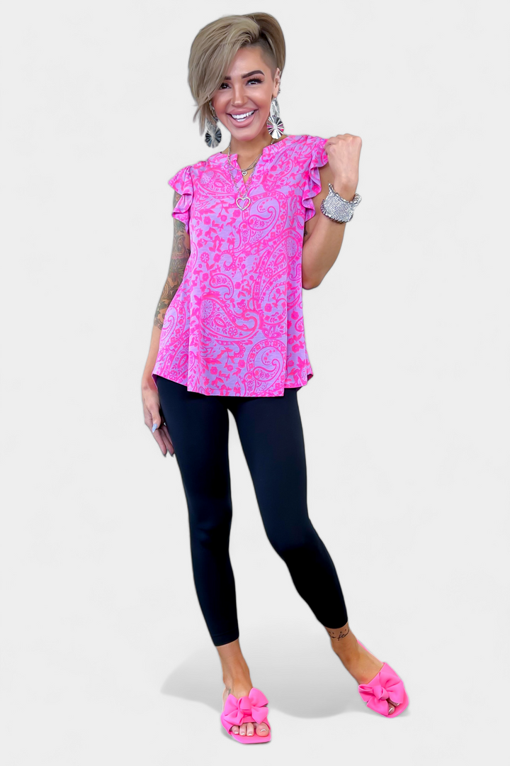 Lavender Paisley Lizzy Flutter Sleeve Top
