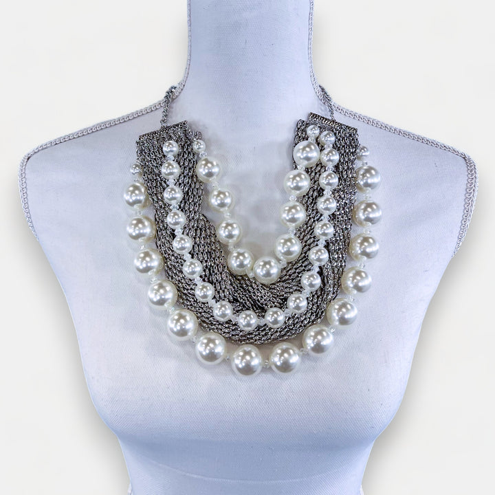 Silver Metal Braided Statement Necklace
