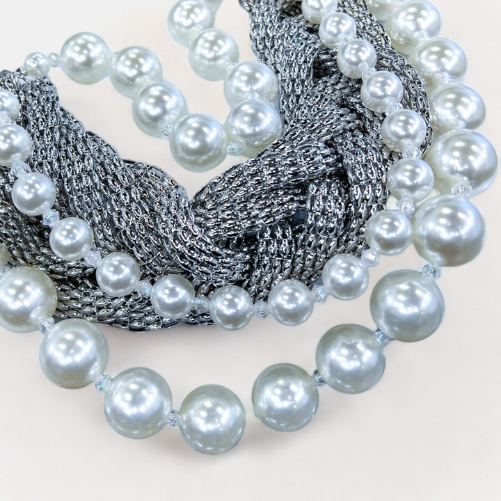Silver Metal Braided Statement Necklace